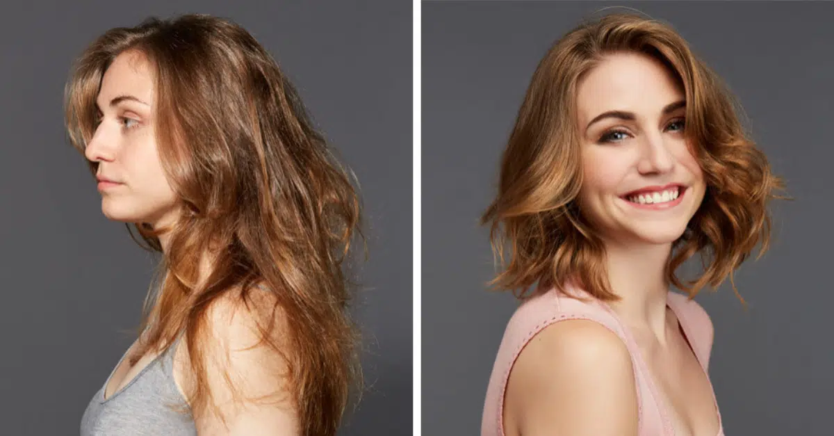 women before after haircut