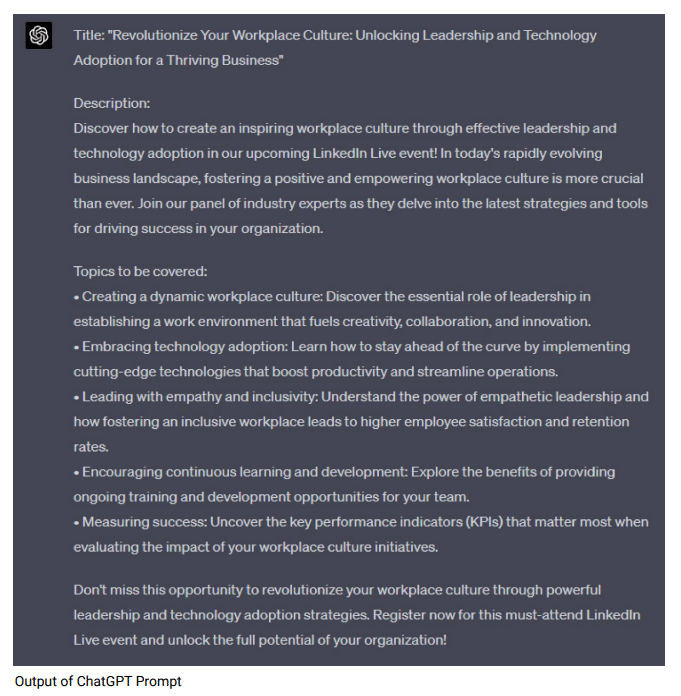 Output of ChatGPT Prompt