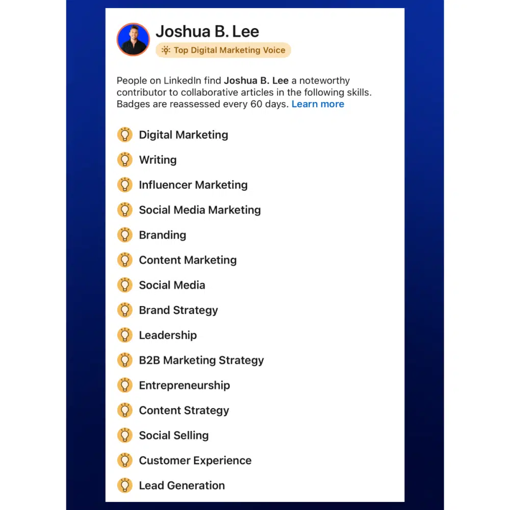 Snapshot of Joshua B. Lee's LinkedIn Badge