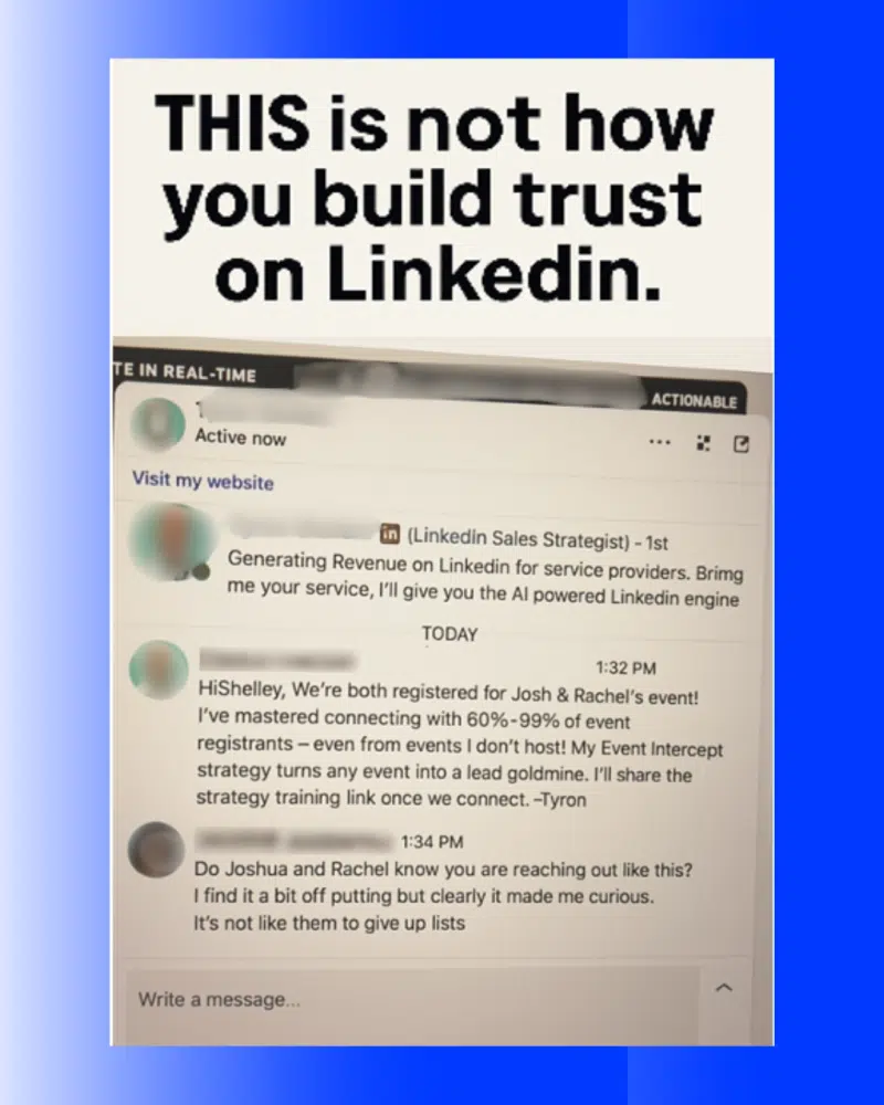 Screenshot of a conversation in private LinkedIn conversation